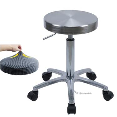 Imagem de WYUYIWH Banqueta giratória de aço inoxidável com almofada de assento e rodas gratuitas, cadeira de elevação para bar, laboratório, escritório, barbeiro, cozinha e loja, dedicação altruísta