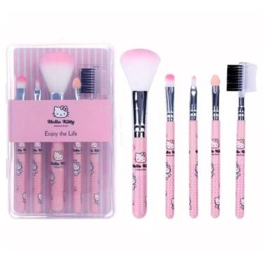 Imagem de Estojo De Pinceis De Maquiagem 5 Peças Infantil Gatinha Rosa