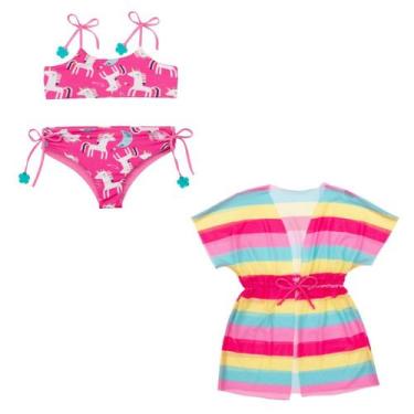 Imagem de Biquíni Dupla Face + Vestido Saída De Praia Menina Infantil - Fofotinh