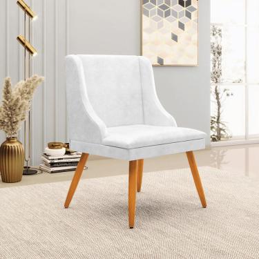 Imagem de Cadeira Decorativa Sala de Jantar Pés Palito de Madeira Firenze PU Branco Brilho/Natural G19 - Gran Belo
