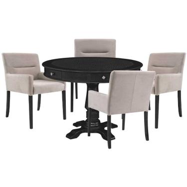 Imagem de Mesa de Jogos Carteado Victoria Tampo Reversível Preto com Kit 4 Cadeiras Vicenza Nude - Gran Belo