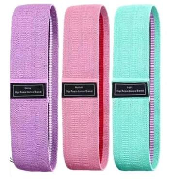 Imagem de Kit de Faixas Elásticas para Exercícios, 3 Níveis de Resistência, Rosa, Roxo e Verde, para Yoga, Pilates e Academia