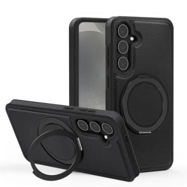 Imagem de YOGISU Capa protetora traseira magnética de couro com suporte giratório de luxo para Galaxy S25Plus (para Galaxy S25Plus/preta)