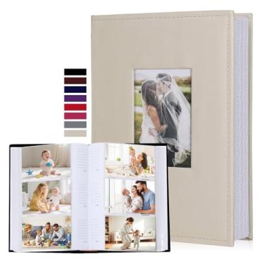 Imagem de RECUTMS Álbum de fotos pequeno, 10 x 15 cm, capa de couro PU, 300 capas para fotos, meninos, meninas, família, álbum de fotos, memorando, álbum de casamento (branco cremoso)