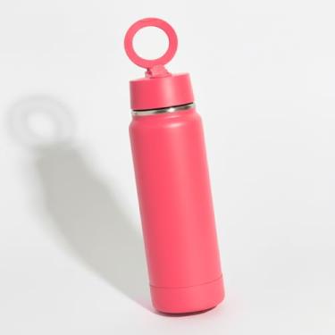Imagem de Garrafa Térmica Esportiva de Aço Inox 800ml com Suporte Magnético para celular, Bico Retrátil e Isolamento a Vácuo - Ideal para a Academia, Escritório e dia a dia. (Pink)