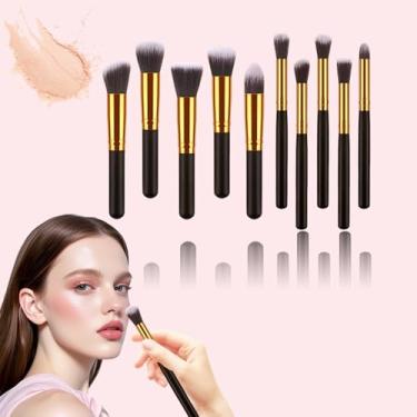 Imagem de Conjunto de pincéis de maquiagem, 10 peças, kit cosmético profissional para mulheres, uso diário, treinamento, iniciantes, viagens, ferramentas de beleza sortidas (preto dourado)