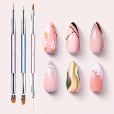 Imagem de Conjunto de 3 pincéis de gel para arte de unhas, conjunto de unhas cosméticas, ferramentas de pintura de caneta com pincéis, pincel de pintura de pétalas e pincel oval faça você mesmo em casa