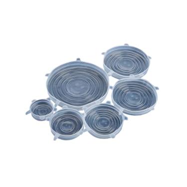 Imagem de Pacote com 6 tampas elásticas de silicone, capas reutilizáveis para armazenamento de alimentos - Seguro para micro-ondas, freezer e lava-louças, branco