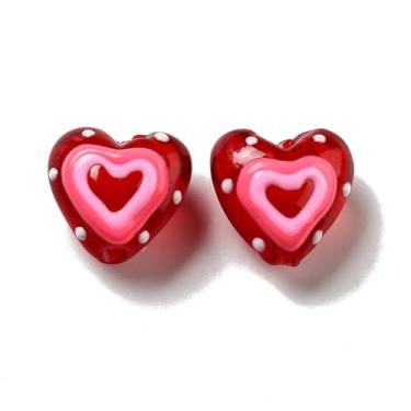 Imagem de 10 peças de contas de vidro coração lampwork doce coração vermelho contas espaçadoras tema dia dos namorados contas soltas de vidro 19-20,5 mm para fazer joias, pulseira, colar, brincos, chaveiro