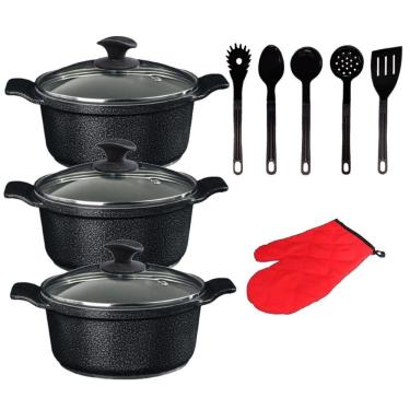 Imagem de Jogo Panelas Preto Cerâmica Talher Preto Javali Aal 26A30Cm