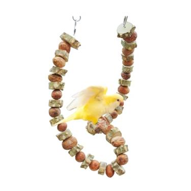 Imagem de CXYYXF Brinquedo de mastigar papagaio de madeira de nozes e pimenta, brinquedo de escalada de pássaros, brinquedos de mastigar de madeira natural resistente à mordida para periquito, calopsita, conure