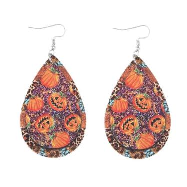 Imagem de Brincos femininos de Halloween com estampa de leopardo e abóbora com pingente de lágrima, roupas de Halloween, acessórios de bijuteria de fantasia
