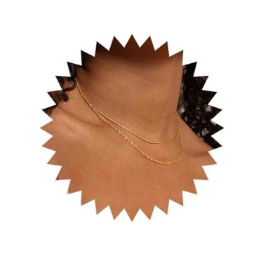 Imagem de Aneneiceera Colar vintage de corrente em camadas dourada, gargantilha minimalista, corrente italiana, de camada dupla, joia para mulheres e meninas, Zinco, Sem Pedra Preciosa