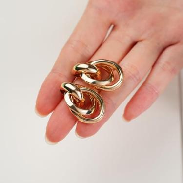 Imagem de Brincos de gota de círculo duplo de liga de zinco, dourado, retrô, geométrico, círculo, brincos decorativos para mulheres, casamento, noivado, dia dos namorados, dia das mães, joias presentes