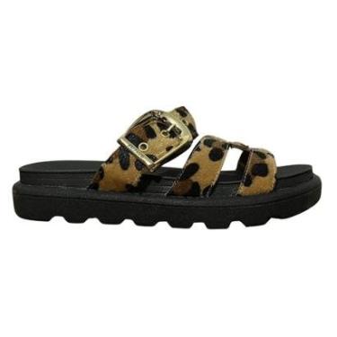 Imagem de Sandália Papete Tratorado de Fivela Casual Feminino Vizzano 6510.110 Preto Onça-Feminino