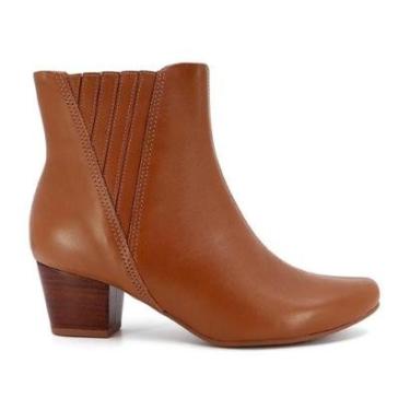 Imagem de Bota Usaflex Feminina Casual Salto Bloco Couro Detalhe Elástico Q6688-Feminino
