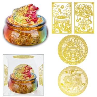 Imagem de Bacia do tesouro Feng Shui, vidro de cristal colorido, sapo da sorte e cerca de 30 peças lingote Yuan Bao, bacia do tesouro, sapo dourado, adorno ideal para atrair riqueza, decoração de casa de