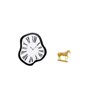Imagem de Fenteer Relógio de Parede de Luxo em Acrílico Distorcido, Criativo, com Efeito Derretido, para Mesa. Compre com Estatueta de Cavalo Decorativa em Resina, Escu