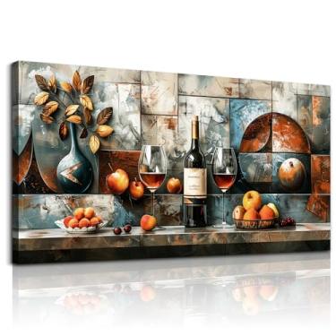 Imagem de hyidecorart Taça de vinho fruta pintura moderna arte de parede para cozinha decoração de parede para sala de estar sala de jantar decorações licor natureza morta impressões arte bar pub pôsteres