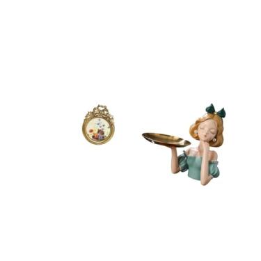 Imagem de Fenteer Porta-retratos Antigo de Resina com Estátua de Princesa, Porta-chaves, Bandeja, Moldura Vintage Redonda Ornamentada Estilo Europeu para Mesa Ou Parede