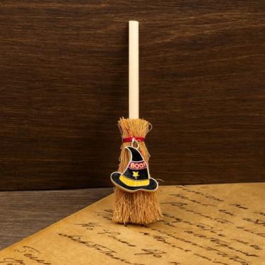 Imagem de Mini enfeite de vassoura de bruxa pingente decorativo de Natal acessório de feriado (preto)