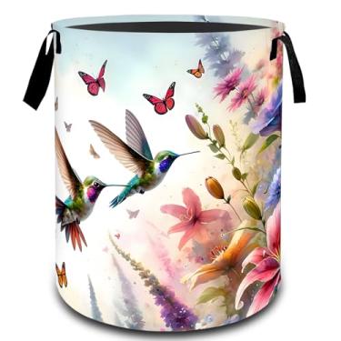 Imagem de VODRM Cesta de roupa suja e borboleta com beija-flor floral, organizador de brinquedos para crianças e adultos, cesto de armazenamento impermeável de tecido Oxford para presentes de decoração de casa