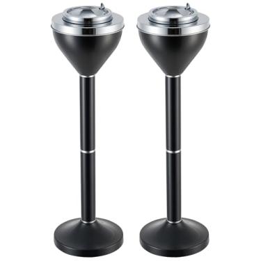 Imagem de CO-Z Conjunto de cinzeiro ajustável de 2 peças, cinzeiro 3 em 1 para uso externo no pátio, uso interno, à prova de vento, descarte independente de bunda de cigarro de mesa, suporte compacto coberto