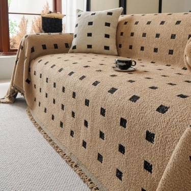 Imagem de WMLTZFUS Capa de sofá de bolinhas com franja, cobertura para sofá, capa protetora de móveis, microfibra macia e elástica, para relaxar no escritório - curry||180 x 300 cm