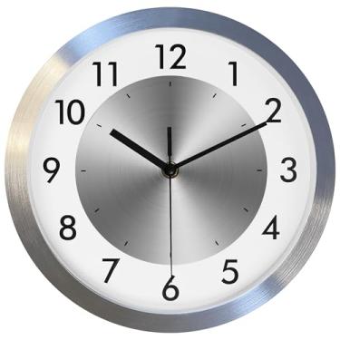 Imagem de Fzy.bstim Relógio de parede silencioso sem tique-taque decorativo, relógio de parede analógico de metal operado por bateria, relógio de quarto/sala de estar/escritório/cozinha, prata, 25,4 cm