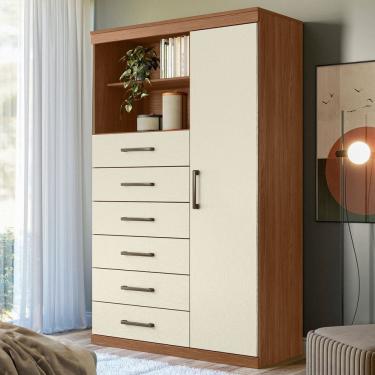 Imagem de Cômoda Califórnia 1 Porta 6 Gavetas Jatoba/Areia - Pnr Móveis