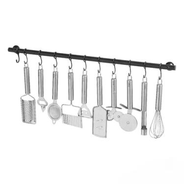 Imagem de Suporte de Parede, Suporte de Cozinha Porta Talheres 60cm com 12 Ganchos Preto