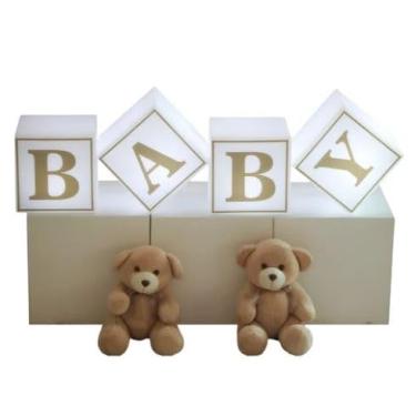 Imagem de Kit 4 Cubos Iluminados Baby LED com Fio – Decoração para Chá Revelação, Festas e Eventos, Luz Branca, Polietileno Resistente