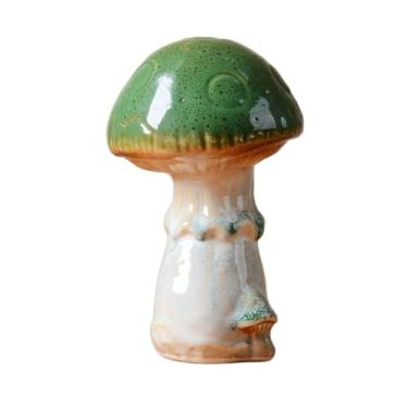 Imagem de SEINHIJO Estátua de decoração de cogumelo escultura de jardim de fadas acessórios de gramado cerâmica pátio quintal presentes artesanato 16,5 cm