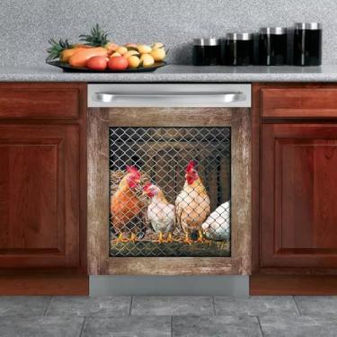 Imagem de Capa decorativa para máquina de lavar louça de fazenda capas de ímã de galo para máquina de lavar louça, decalque de frango, lava-louças, adesivos magnéticos de cozinha, adesivo decorativo de galinha