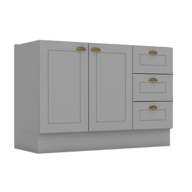 Imagem de Balcão De Cozinha Americana 2 Portas E 3 Gavetas P/ Pia 120cm S/tampo Cinza - Henn