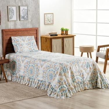 Imagem de Kit cobre leito colcha Percal 400 fios com babado e Fronhas estampadas (Solteiro, Estampa 5)