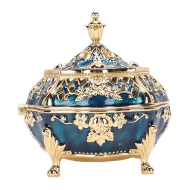 Imagem de Sanpyl Suporte de Queima de Incenso de Metal Vintage Com Coletor Destacável, Liga de Zinco Esculpido Ornamento Cone Suporte de Incenso para Decoração de Escritório Em Casa (ouro azul)