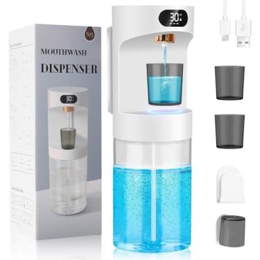 Imagem de Dispensador Automático de Enxaguante Bucal para Banheiro, Dispensador Automático de Enxaguante Bucal Recarregável, Branco, Dois Copos Magnéticos