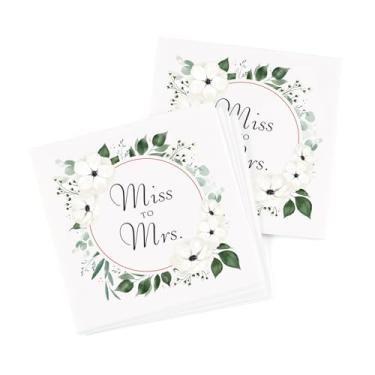 Imagem de Hortense B. Hewitt Pacote de 50 guardanapos de papel com 3 camadas MISS TO MRS para chá de panela de casamento, 12 cm (dobrado)