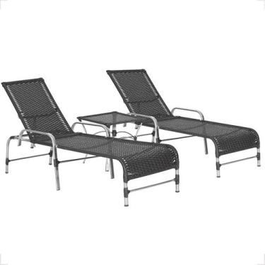 Imagem de Kit 2 Espreguiçadeiras Catar e Mesa Garden Confortável para Piscina Tr