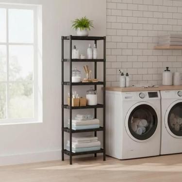 Imagem de Estante Nápoles Preta 6 Prateleiras Plástico Organizador Multiuso Agra