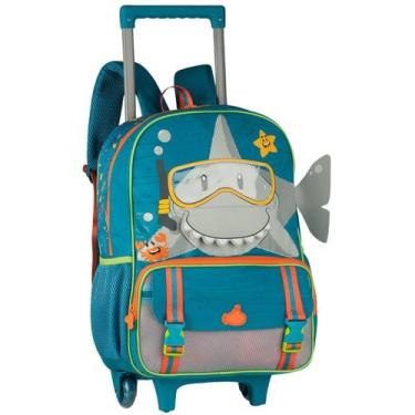 Imagem de Mochila de Rodinhas Infantil Personagem Tubarão para Crianças Meninos 