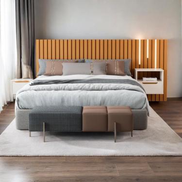 Imagem de Cabeceira Casal-queen Maracá Com 01 Mesa De Cabeceira E Led