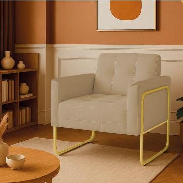 Imagem de Poltrona Sala Industrial Alta Tubo Dourado Elisa Suede D03 - D'rossi Marrom Rato