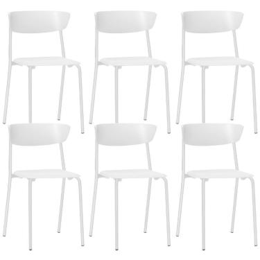 Imagem de Kit 06 Cadeiras Empilhável Fixa Atom F02 Base Aço Branco - Lyam Decor