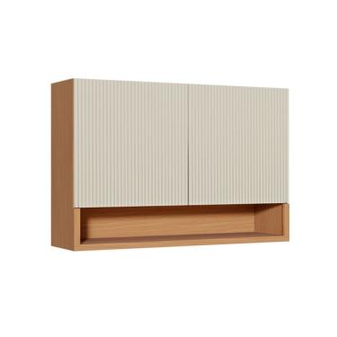 Imagem de Armário Aéreo Simone Mendes 100% MDF 2 Portas Bege e Carvalho 120 cm