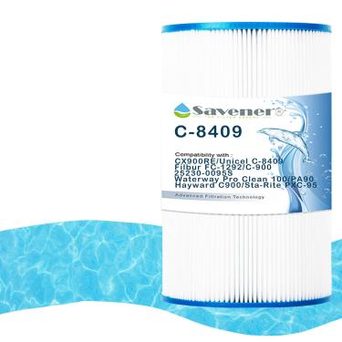 Imagem de Savener Cartucho de filtro de piscina C-8409, compatível com Hayward C900, CX900RE, Unicel C-8409, Filbur FC-1292, Sta-Rite PXC-95, Waterway Pro Clean 100, C-900, PA90, 25230-0095S, 1 pacote