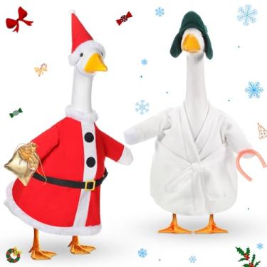Imagem de Silicherry Conjunto de 2 conjuntos de roupas de Natal ganso gramado varanda ganso roupas de boneco de neve, Papai Noel, elfo, roupas de plástico, fantasia de Natal para 58 cm, decoração de pátio ao ar