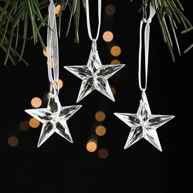 Imagem de Ornamentos de cristal para decoração de árvore de Natal, flocos de neve, cervo, gota de gelo, enfeites de acrílico para pendurar no Natal, casamento, aniversário, ano novo (Pentagrama)