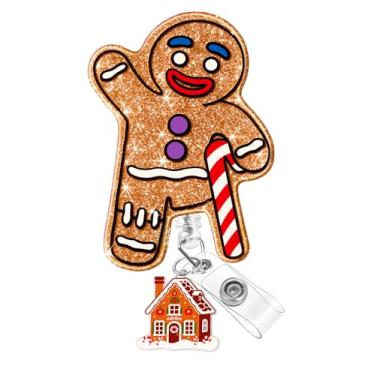 Imagem de Plifal Carretel de crachá de Natal retrátil – Carretel de crachá fofo de gengibre, suporte de crachá com clipe jacaré, presentes para enfermeiras, trabalhadores de escritório, assistentes médicos